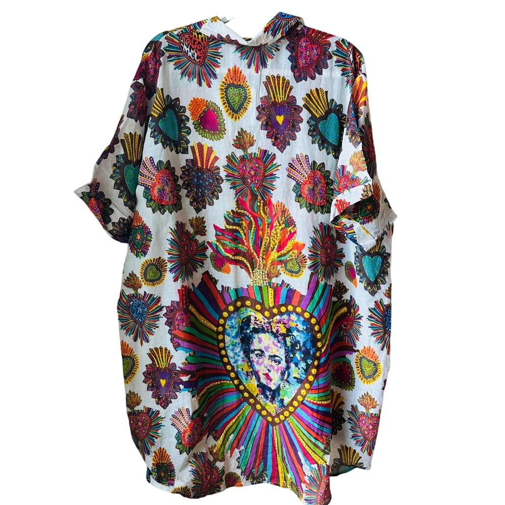 Beatnik Philosophy Frida Kahlo Sacred Heart Cotton Shirt Dress Multi Color M/L - Picture 5 of 7